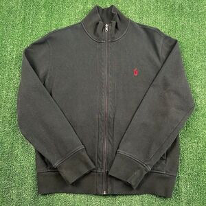 VTG Polo Ralph Lauren Sweater Men's XL Black Full Zip Cotton Mock Neck Red Pony